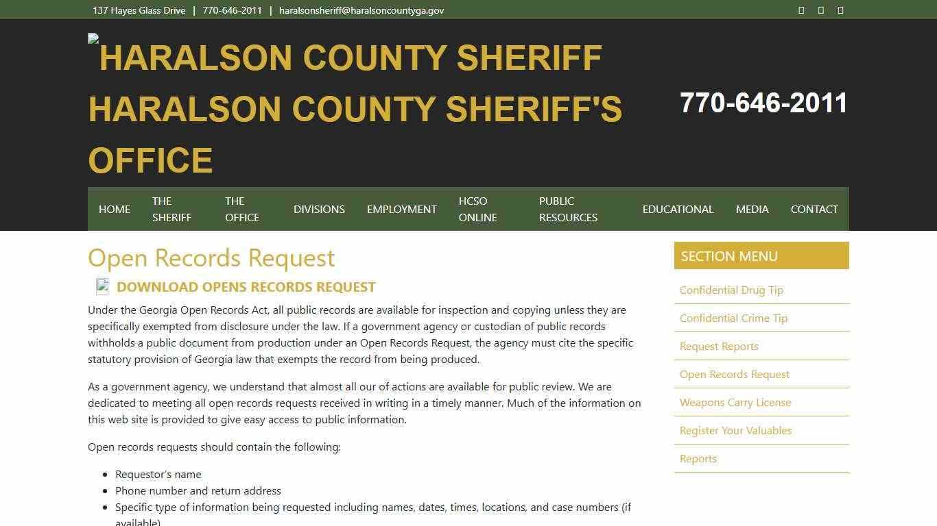 Open Records Request - Haralson County Sheriff